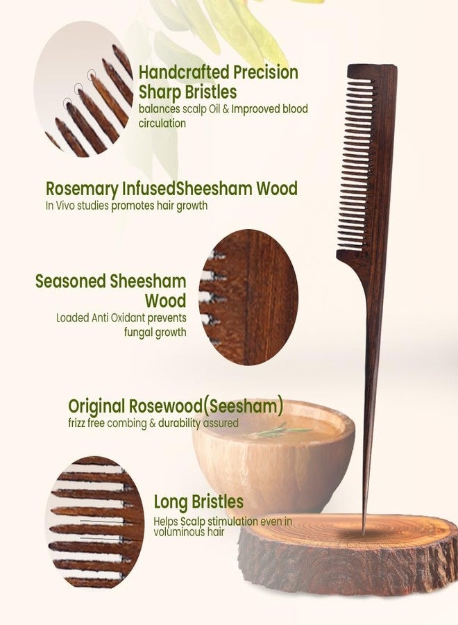 Organic B Indian Rosewood Comb Set |3 Pcs |Dual + Tail + Wide Teeth | Rosemary Infused | Handmade Comb for Men & Women | Anti-Frizz, Detangling & Gentle Scalp Care - Image 4