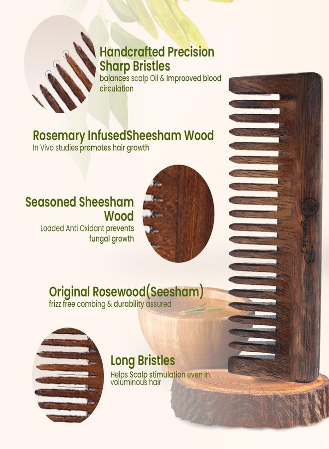 Organic B Indian Rosewood Comb Set |3 Pcs |Dual + Tail + Wide Teeth | Rosemary Infused | Handmade Comb for Men & Women | Anti-Frizz, Detangling & Gentle Scalp Care - Image 2