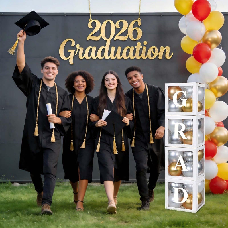 Ledido 2026 Graduation Balloon Boxes Decorations, 4 Pieces White Clear Grad Balloon boxes with Letters, Class of 2026 Graduation Party Supplies for College, High School, Prom, Birthday, Baby Shower - Image 4