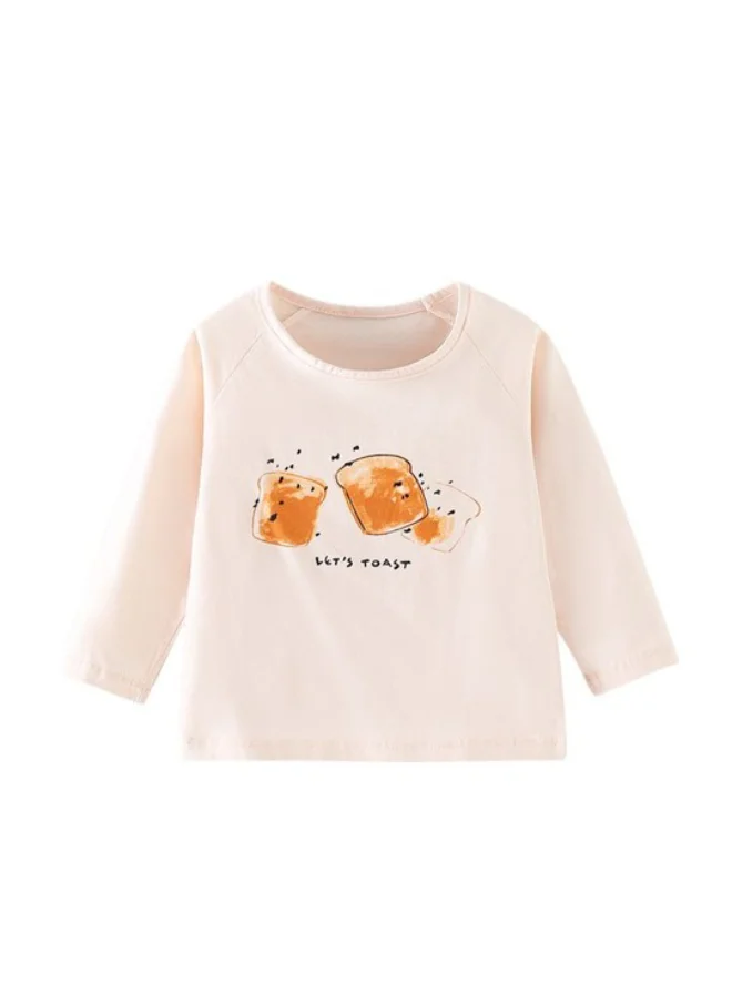 يونيكي Cream Crew Neck Long Sleeve Printed Top