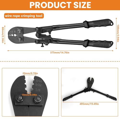 TooTaci Wire Rope Crimping Tool Wire Rope Swaging Tool for Aluminum Oval Sleeves Double Sleeves Crimping Loop sleeve from 116inch to 18inch Cable Crimper - Image 3