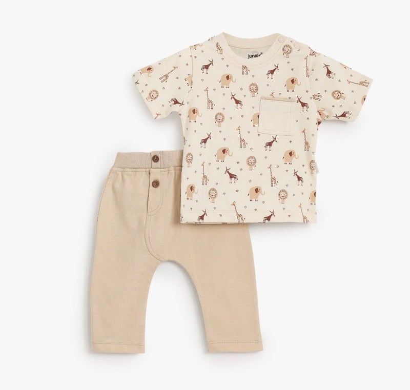 Junior Baby Boys Safari Animal Print T-Shirt and Trousers Set code 1257