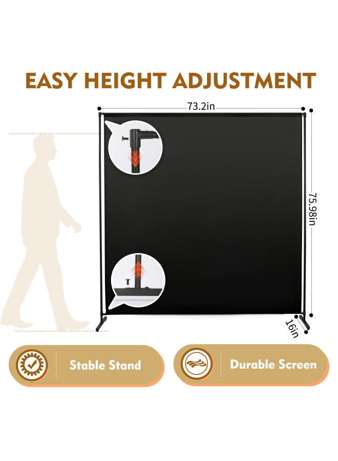 شاشة الخصوصية مقسمة الغرفة ، 73 "W X 75" H لوحة تقسيم مستقلة مع إطار معدني و نسيج بوليستر ، فاصل غرفة رمادي قابل للتعديل للارتفاع لتحسين مساحة غرفة النوم للمكتب المنزلي - Image 3