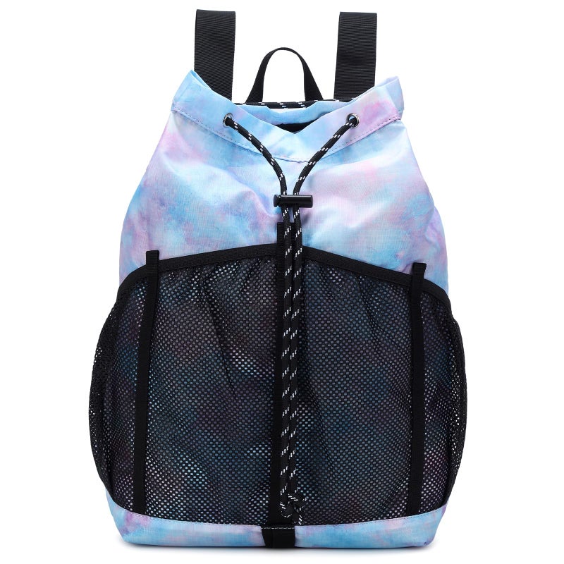 Lohol Lightweight Drawstring Backpack with Mesh Pockets for Women Men, Water Resistant String Bag for Sports Beach Swimming Camp Travel (Galaxy Purple Blue) - Image 1