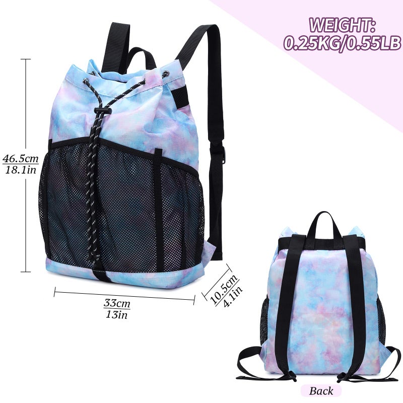 Lohol Lightweight Drawstring Backpack with Mesh Pockets for Women Men, Water Resistant String Bag for Sports Beach Swimming Camp Travel (Galaxy Purple Blue) - Image 2