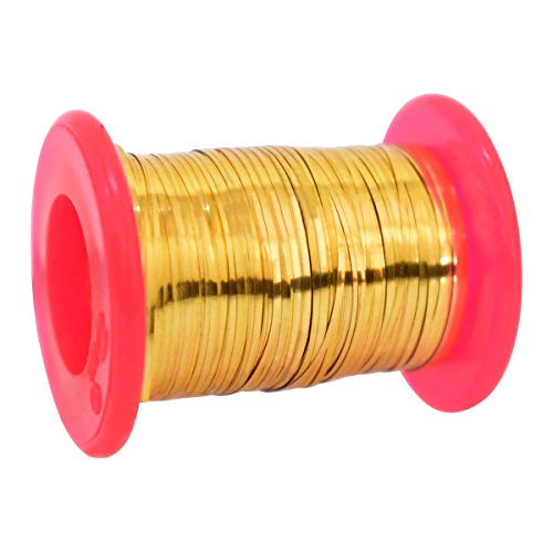 Embroiderymaterial Metallic Strip Mukaish Metal Thread for Craft and Embroidery 1 Roll (Gold, 1MM, 100 Mtrs) - Image 1