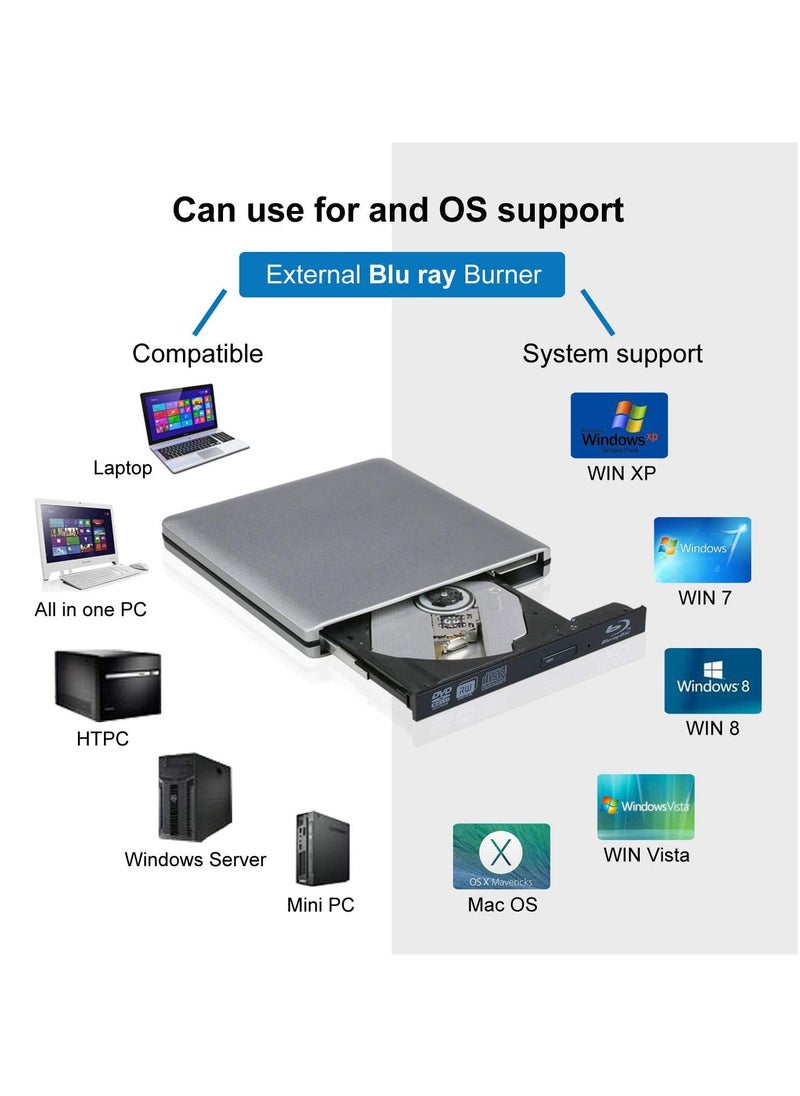 Generic - External USB3.0 Optical DVD Drive BD-RE 3D Blu-Ray Reader for Windows/MAC OS (Blu-ray burner) - Image 1