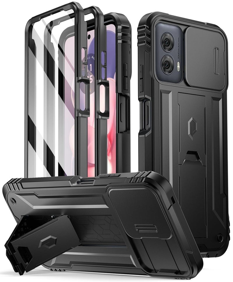 Poetic Revolution Case for Motorola Moto G Power 5G 2024 [Not Fit 2023 Version], [Slide Camera Cover], Full-Body Military Grade Shockproof Cover with Kickstand and Built-in-Screen Protector, Black - Image 1