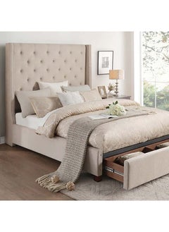 A to Z Furniture Radisson Bed with Storage 160x200cm Queen size Bed in Beige Color 