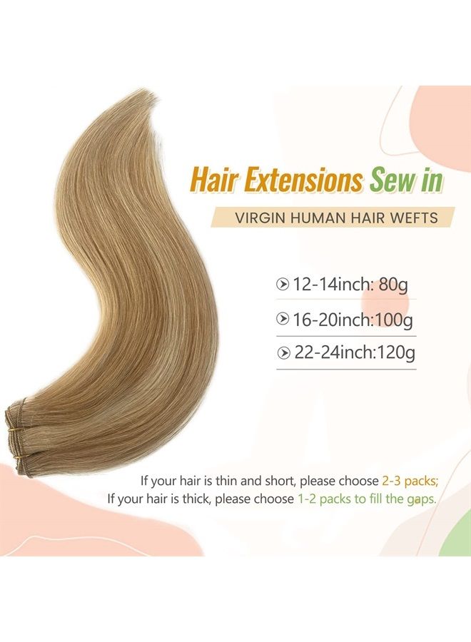 Licoville Human Hair Sew in Bundles Blonde Highlights Weft Hair Extensions Sew in Real Human Hair Balayage Strawberry Blonde with Bleach Blonde Weave Bundles16 Inch 100grams - Image 2
