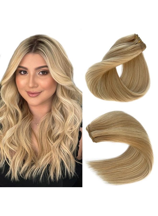 Licoville Human Hair Sew in Bundles Blonde Highlights Weft Hair Extensions Sew in Real Human Hair Balayage Strawberry Blonde with Bleach Blonde Weave Bundles16 Inch 100grams - Image 1