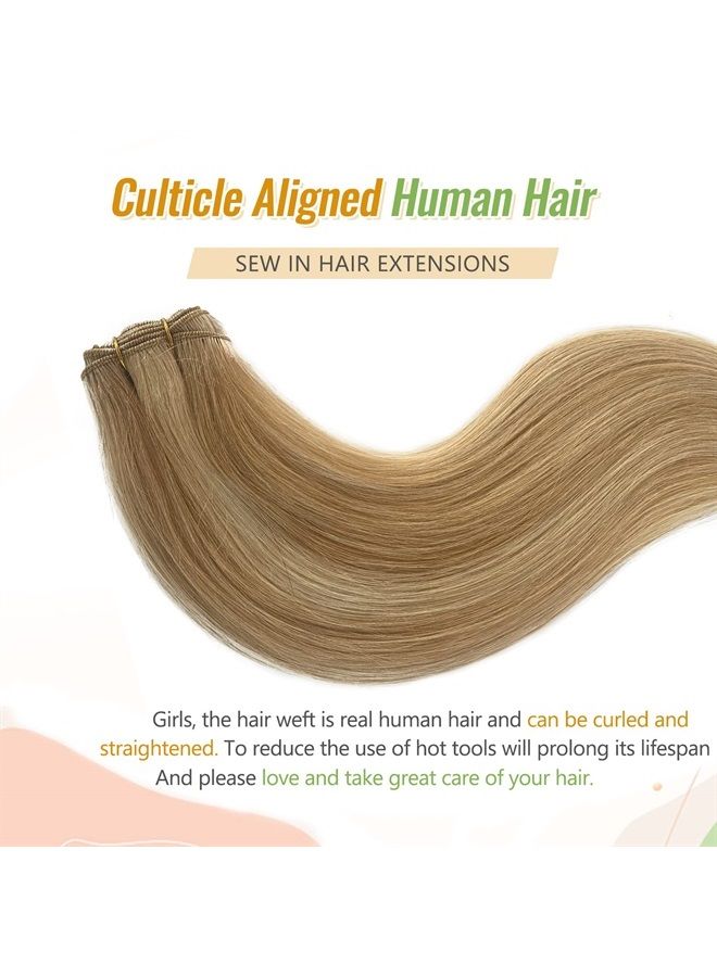 Licoville Human Hair Sew in Bundles Blonde Highlights Weft Hair Extensions Sew in Real Human Hair Balayage Strawberry Blonde with Bleach Blonde Weave Bundles16 Inch 100grams - Image 5