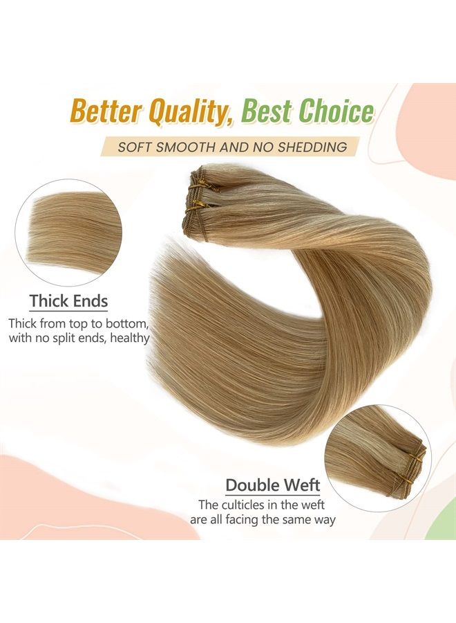 Licoville Human Hair Sew in Bundles Blonde Highlights Weft Hair Extensions Sew in Real Human Hair Balayage Strawberry Blonde with Bleach Blonde Weave Bundles16 Inch 100grams - Image 3