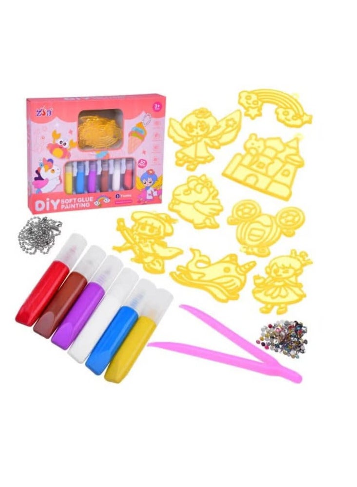 Kids Toys 16 Pieces Shape Painting Art Set for Kids 16 Pieces - 12 Colors, 10 Suction Cups, 10 Chains, 2 Beading Strings for Bracelets - DIY Window Art Kit - Image 1