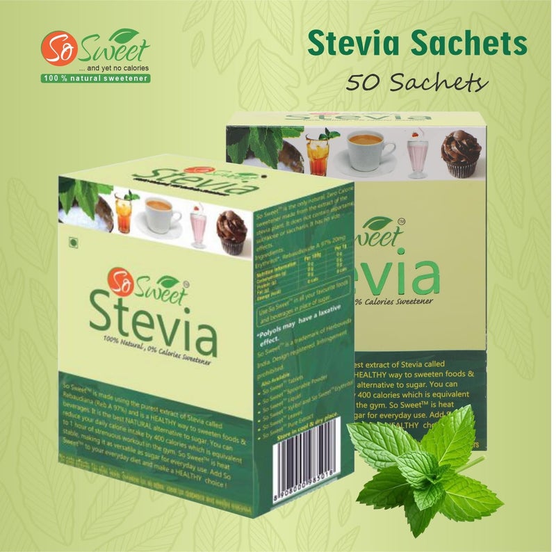 So Sweet Stevia Sachets, 50 Sachets, Zero-Calorie, 100% Natural Sweetener, Sugar-Free, Perfect for Sweetening Drinks, Tea, Coffee, Ideal for Weight Management & Diabetic-Friendly Diets - Image 4