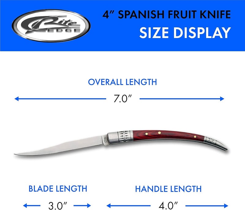 Rite Edge 4″ Spanish Folding Fruit Knife – Slim Folding Pocket Knife with Stainless Steel Blade, Pakkawood Handle & Bolster for Peeling, Food Prep, EDC & Outdoor Use - Image 3