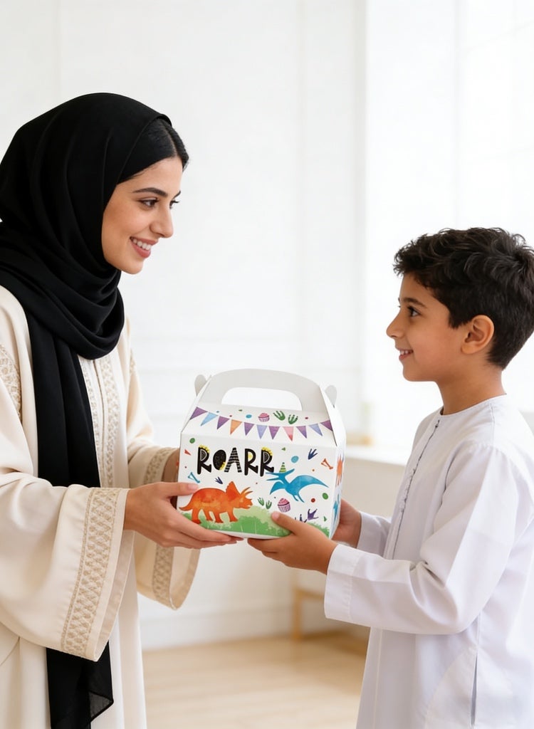 مجموعة علب هدايا حلوى على شكل ديناصورات — 12 حقيبة هدايا لحفلات أعياد الميلاد للأطفال، بتصميمين فريدين 16*9.5*9.5 سم - Image 4