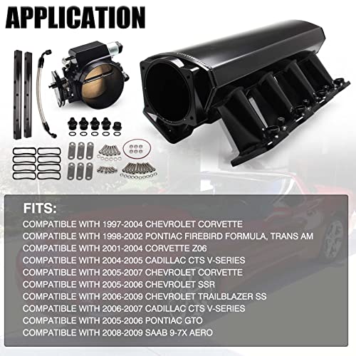 TEMSONE 92MM Intake Manifold Sheet Metal Fabricated EFI with Fuel Rails and Throttle Body & Throttle Position Sensors TPS IAC Compatible with Chevrolet GMC Pontiac LS LS1 LS2 LS6 Black - Image 2