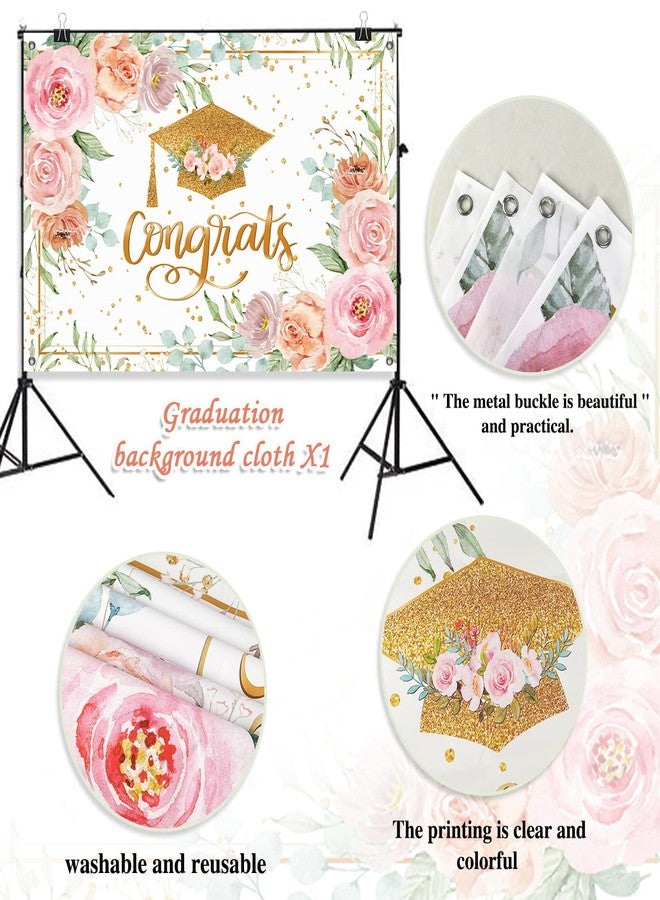 Haimimall Pink Graduation Backdrop Class of 2024 Rose Gold Banner Floral Congrats Grad Decorations Large 59 * 39" Graduation Pink Gold Dots Background for Outdoor Indoor Graduation Party Decorations Supplies - Image 4