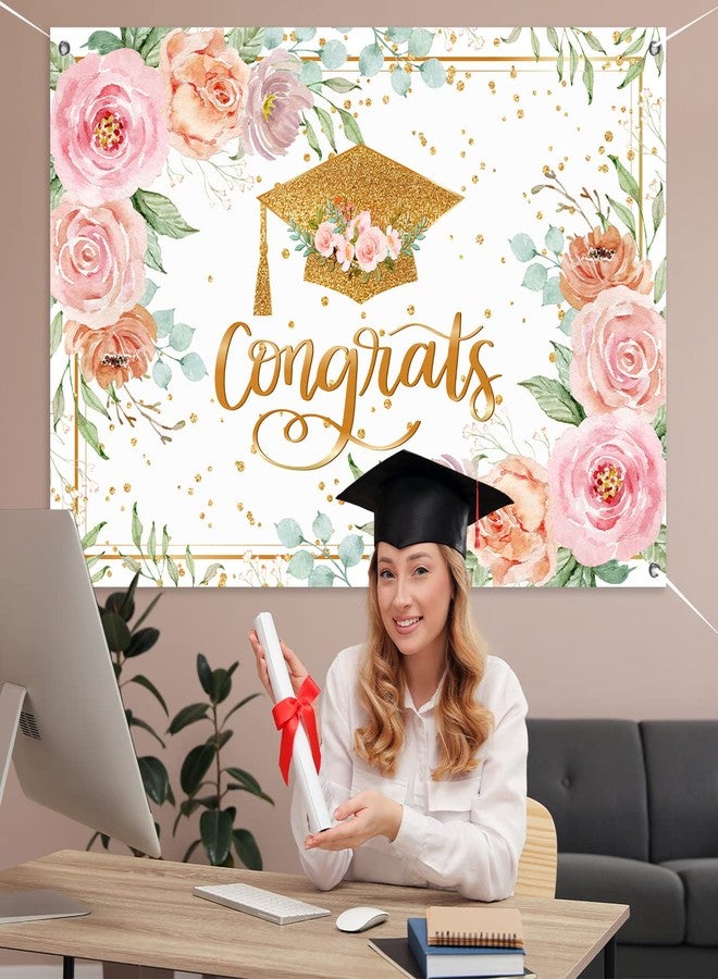Haimimall Pink Graduation Backdrop Class of 2024 Rose Gold Banner Floral Congrats Grad Decorations Large 59 * 39" Graduation Pink Gold Dots Background for Outdoor Indoor Graduation Party Decorations Supplies - Image 2