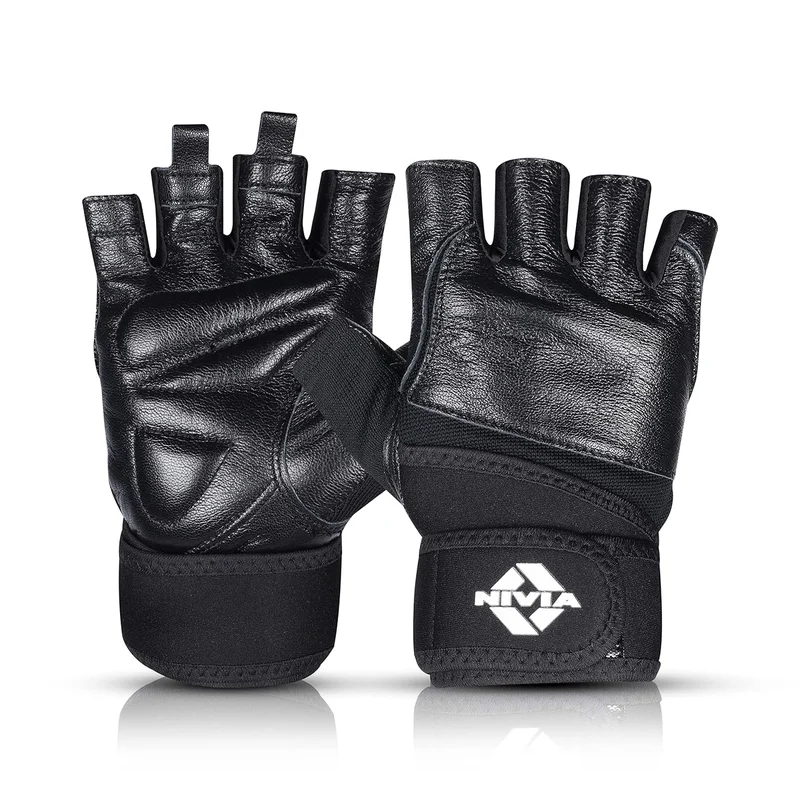 نيفيا Nivia Venom Gym Gloves for Men & Women - Leather, Padded Palm & Adjustable Wrist Support for Strength Training and Fitness