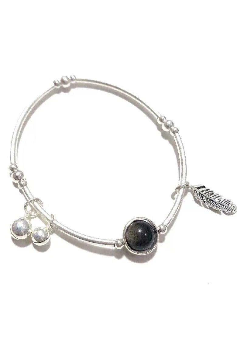 Goolsky Obsidian Bell Bracelet with Leaf Pendant – Adjustable Luxury Accessory for Women | Boutique Minimalist Design - Image 3