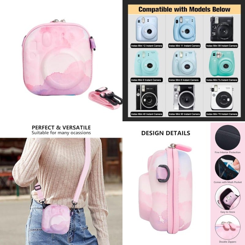 Protective Case for Fujifilm Instax Mini 99 12 11 9 8 7+ 40 90 25 50 70 Instant CameraHard Shell Protective Case EVA Storage Cover Bag with Adjustable Shoulder Strap Dreamy Clouds - Image 1