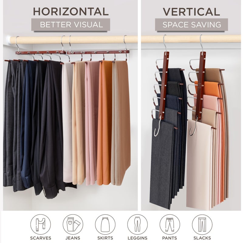 MORALVE Pants Hangers Space Saving - European Beechwood Scarf and Jean Hangers - Closet Organizer and Space Saver Pant Rack, Leggings Hanger, and Scarf Holder with 360Â° Swivel Hook (1 Pack) - Image 4