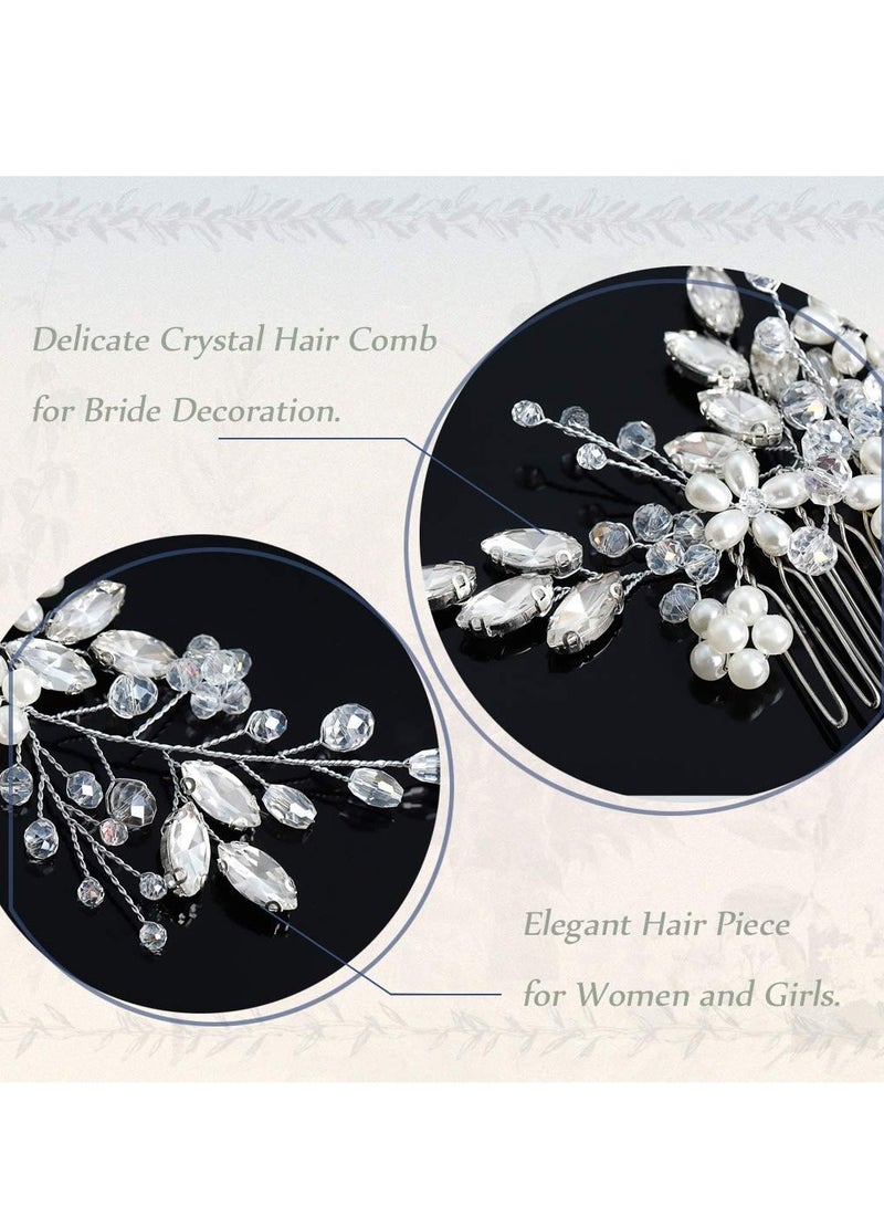 SYOSI Silver Bridal Hair Comb Handmade Wedding Hair Comb Clip Elegant Pearl Flower Hair Comb for Brides Rhinestone Bridal Hair Accessories Elegant Rhinestone Headpiece for Women and Girls Silver - Image 5
