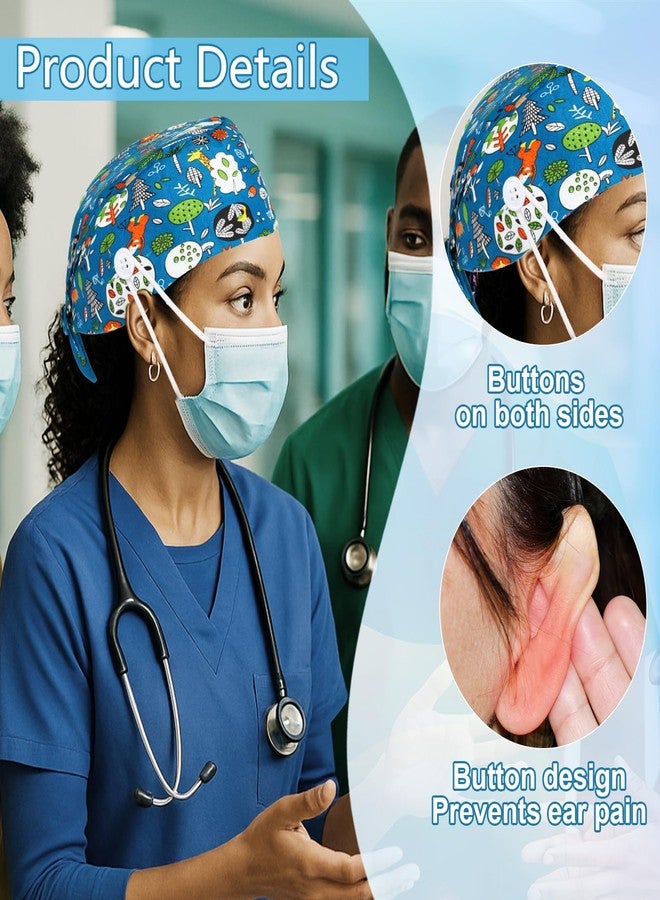Heclia طقم قبعات ممرضات من قطعتين من هيكليا، قبعة طبية برباط خلفي مطاطي، قبعات عمل للتمريض مع شريط مطاطي قابل للتعديل لامتصاص العرق، ملونة، مقاس كبير/مقاس واحد - Image 3