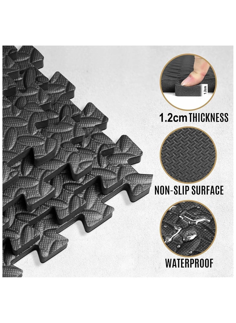 اسم المحتوى ناريلا 6 قطع 60x60x1.2 سم سجادة تمارين الألغاز المتشابكة من إسفنج إي في إيه الناعم مع حافة مبطنة للأرضية للأطفال لحماية الأرضيات في المنزل والمرآب ومعدات الصالة الرياضية - أسود - Image 2