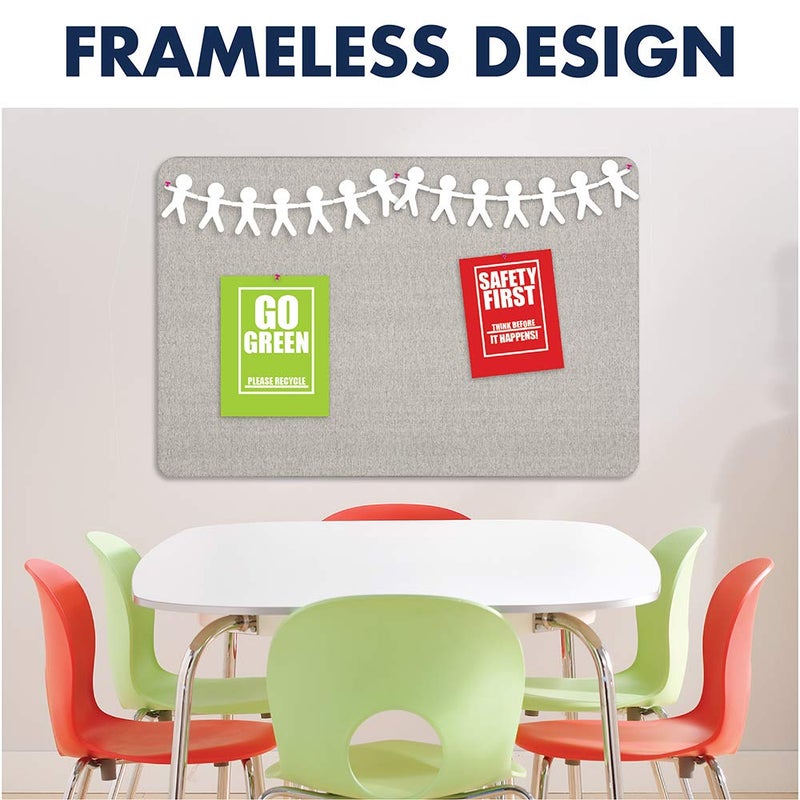 Quartet لوحة إعلانات كواترت للجدران، قماش، 3' x 2'، لوحة دبابيس بدون إطار، لوح ألياف، لوحة عرض، مكتب Oval، ديكور مكتب منزلي أو لوحة تنظيم مدرسة منزلية، عمودي/أفقي، رمادي (7683G) - Image 2