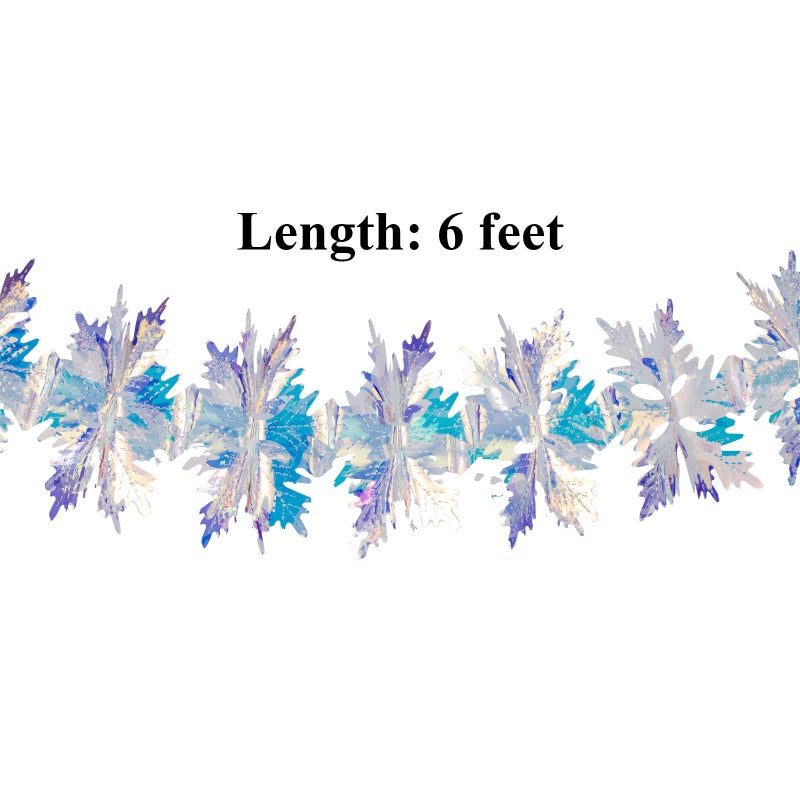 Crafjie 6ft Long Iridescent Snowflake Hanging Decorations Garland, Roll Shiny Foil Metallic Banner Ornaments for Christmas, Frozen Theme Party, Birthday, Wedding, Fairy Princess Rainbow Show Decoration - Image 2