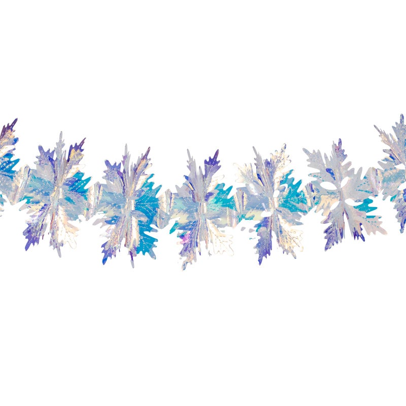 Crafjie 6ft Long Iridescent Snowflake Hanging Decorations Garland, Roll Shiny Foil Metallic Banner Ornaments for Christmas, Frozen Theme Party, Birthday, Wedding, Fairy Princess Rainbow Show Decoration - Image 1