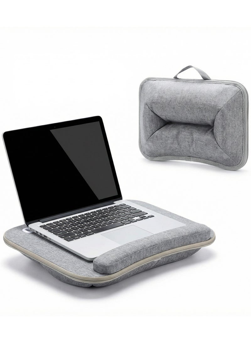 طاولة لابتوب للقدمين,وسادة لابتوب عملية مدمج معها مكتب خشبي مريح مانع للانزلاق + حامل للتابلت + مسند معصم,مناسبة للنقل والاستخدام في أي مكان,باللون الرمادي - Image 1