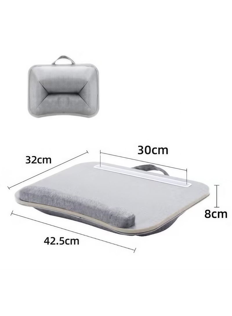طاولة لابتوب للقدمين,وسادة لابتوب عملية مدمج معها مكتب خشبي مريح مانع للانزلاق + حامل للتابلت + مسند معصم,مناسبة للنقل والاستخدام في أي مكان,باللون الرمادي - Image 3