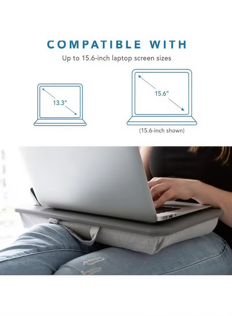 طاولة لابتوب للقدمين,وسادة لابتوب عملية مدمج معها مكتب خشبي مريح مانع للانزلاق + حامل للتابلت + مسند معصم,مناسبة للنقل والاستخدام في أي مكان,باللون الرمادي - Image 2