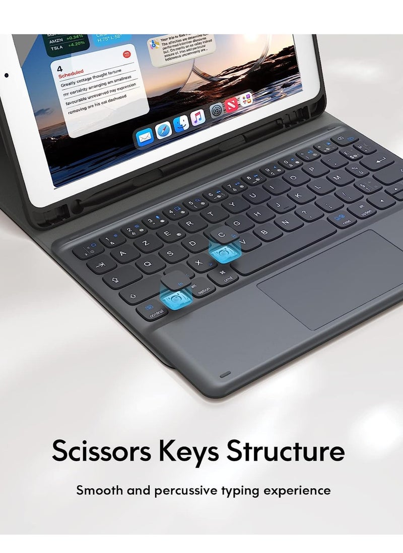 ELTERAZONE iPad Keyboard 9th Generation, Keyboard for iPad 8th Generation/7th Gen 10.2 Inch, Smart Trackpad, Wireless with Pencil Holder, Flip Stand Keyboard Case for iPad 9th/8th/7th Gen 10.2”, Black