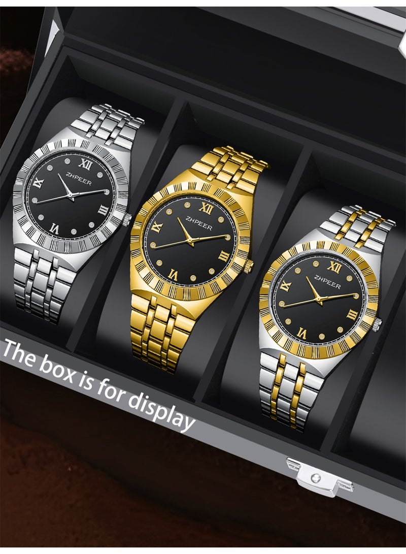 3-piece zinc alloy men's watch set, three color combination, suitable for giving him the perfect holiday birthday gift