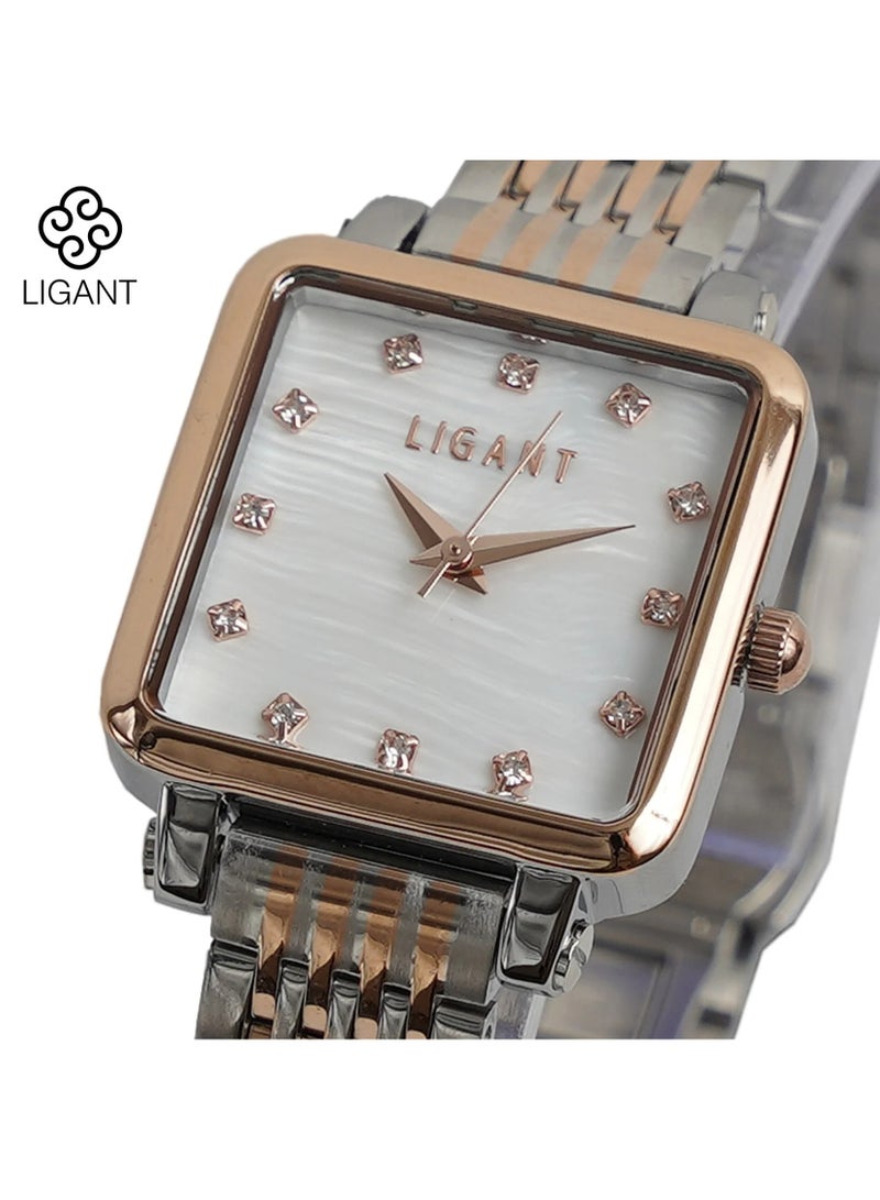 LIGANT Luxury Women's Stainless Steel Watch in Rose Gold & Silver - Elegant Modern Design - Rust Resistant Metallic Wristwatch for Events & Daily Wear - Image 2