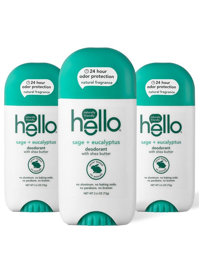 هالو مزيل العرق Hello White بزبدة الشيا للنساء والرجال حماية من الروائح الكريهة لمدة 24 ساعة بدون صودا الخبز والألمنيوم ونباتي وخالٍ من البارابين 2.6 أونصة 3، مريمية + أوكالبتوس، 1 قطعة  - Image 1