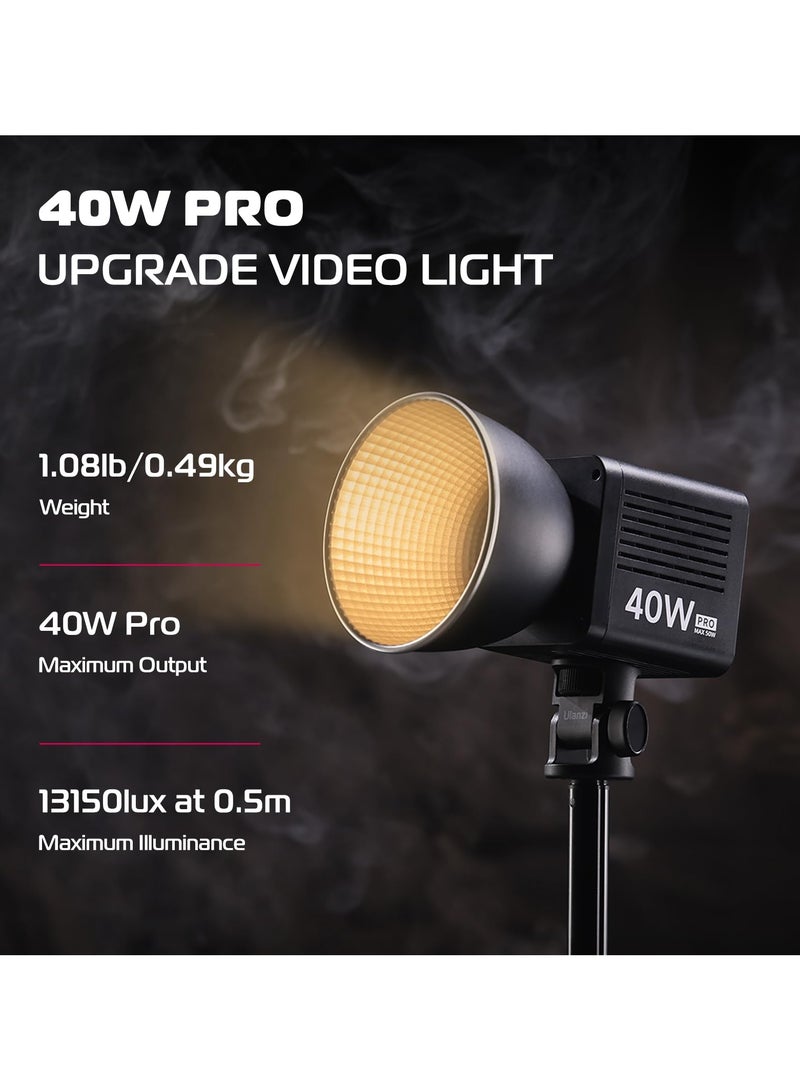 ULANZI 40W Pro Portable LED Video Light with DC Power Adapter, 3400mAh Build-in Battery Metal Mini Dual Color Temperature COB Continuous Output Lighting Handheld Spotlight 2500K-6500K for Video - Image 3