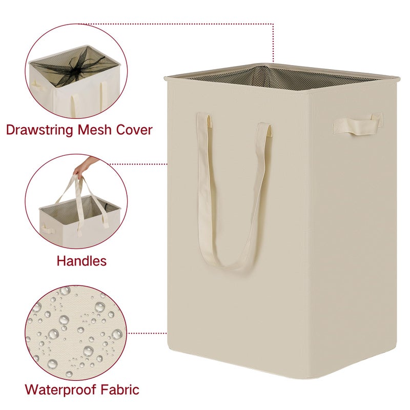 efluky Slim Laundry Basket, Narrow Laundry Hamper with Handles, Collapsible Dirty Clothes Hamper, Tall Laundry Bin for Laundry Room, Dorm and Bedroom, 90L Beige - Image 3