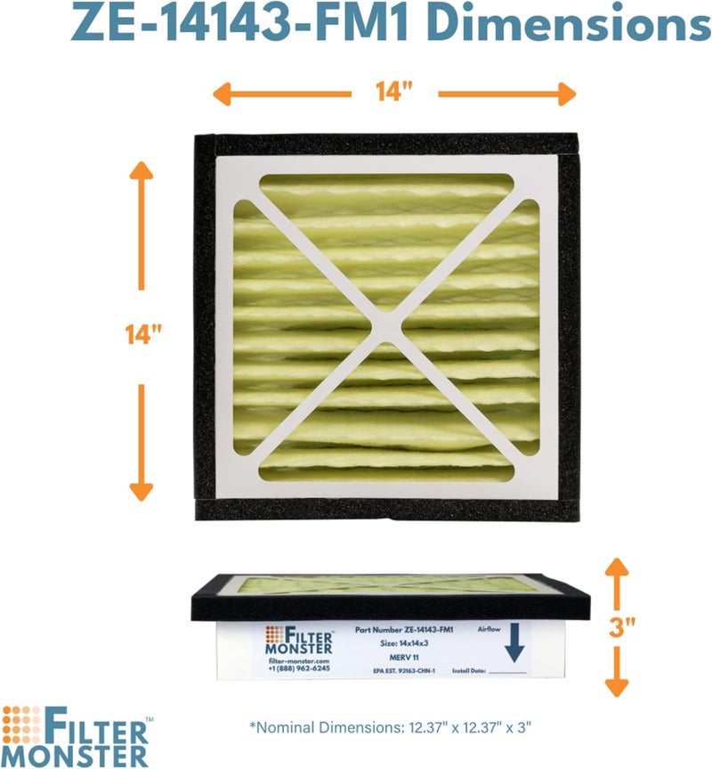 Filter-Monster.com فلتر-مونستر - حزمة استبدال - متوافقة مع فلتر شبك هواء العودة الكامل من سلسلة Zephyr VGF 14x14x3، حزمة استبدال 2 فلتر - Image 3