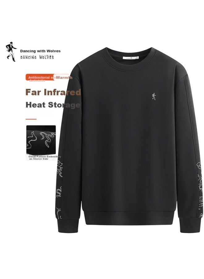 DANCING WOLVES Dancing With Wolves National Trend Cloud Embroidery Patchwork Crewneck Men's Sweatshirt 001 Black 2XL - Image 1