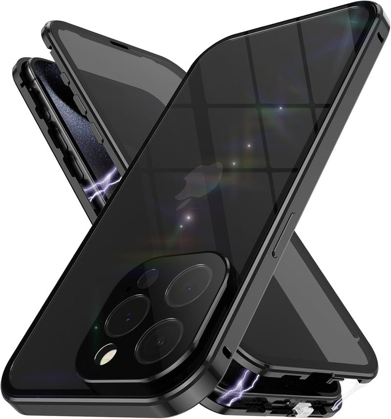 Excefore Privacy Case With Iphone 15 Pro Max, 360 Degree Front And Back Privacy Tempered Glass Cover, Anti Peep Magnetic, Magnetic Metal Bumper Anti Peep Cover For Iphone 15 Pro Max, Black - Image 1