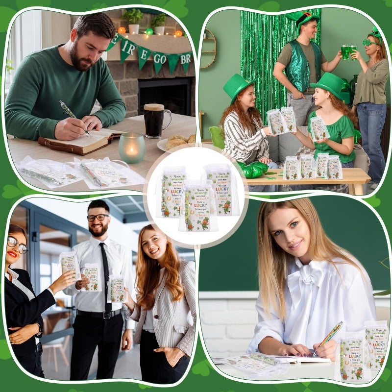 Marspark 30 Set St. Patrick's Day Gifts Bulk Lucky Shamrock Ballpoint Pens and Greeting Cards with Bag Twist Tie for St Patricks Day Employee Coworker School Office Home Irish Party Favor Supplies - Image 5