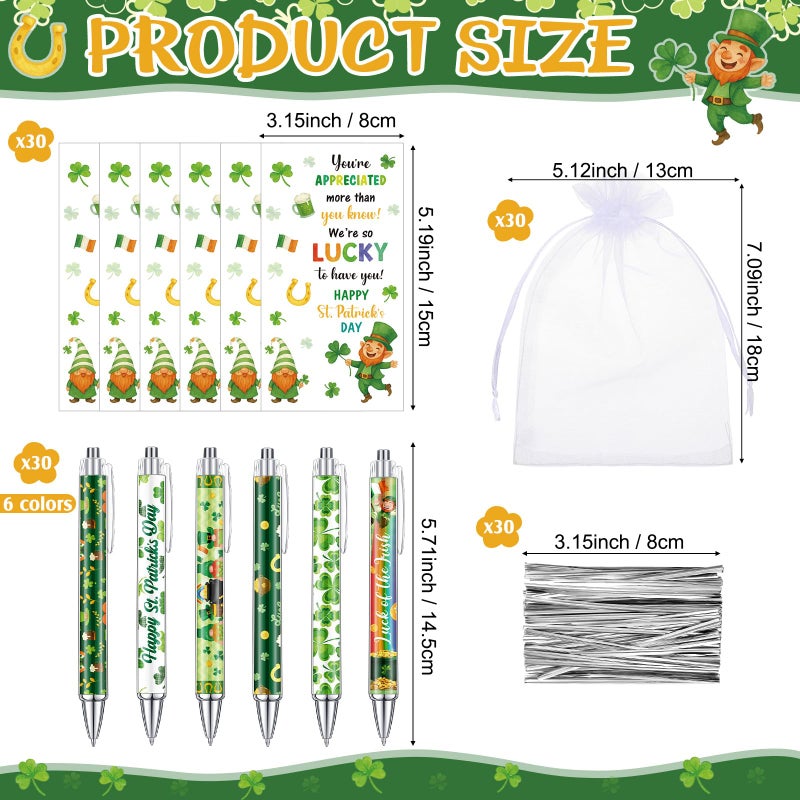 Marspark 30 Set St. Patrick's Day Gifts Bulk Lucky Shamrock Ballpoint Pens and Greeting Cards with Bag Twist Tie for St Patricks Day Employee Coworker School Office Home Irish Party Favor Supplies - Image 2