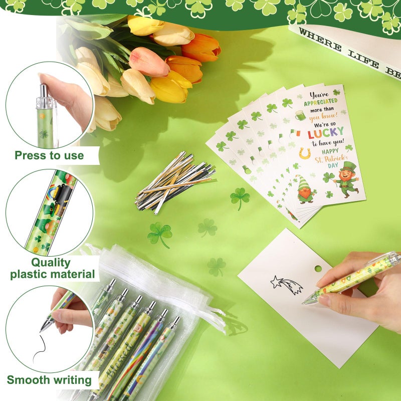 Marspark 30 Set St. Patrick's Day Gifts Bulk Lucky Shamrock Ballpoint Pens and Greeting Cards with Bag Twist Tie for St Patricks Day Employee Coworker School Office Home Irish Party Favor Supplies - Image 3