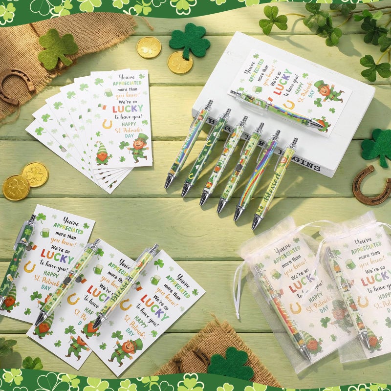 Marspark 30 Set St. Patrick's Day Gifts Bulk Lucky Shamrock Ballpoint Pens and Greeting Cards with Bag Twist Tie for St Patricks Day Employee Coworker School Office Home Irish Party Favor Supplies - Image 4
